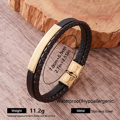 Vintage 304 Stainless Steel Imitation Leather Bracelets for Men QX2035-3-1