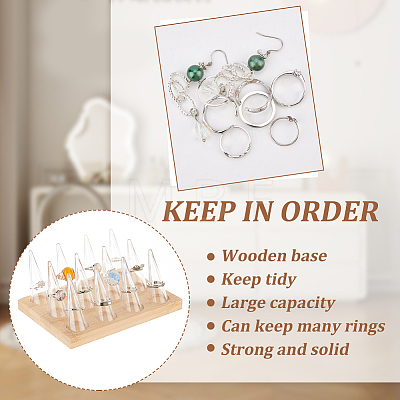 12Pcs Clear Plastic Cone Ring Display Holders RDIS-WH0002-17-1
