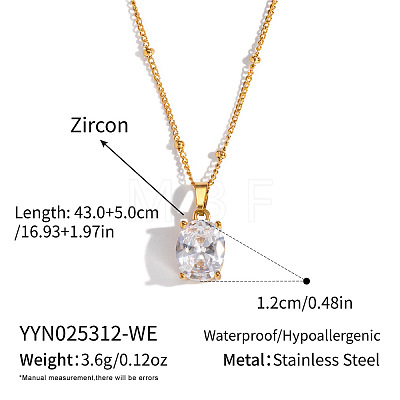 Minimalist 304 Stainless Steel Pave Cubic Zircon Oval Pendant Necklaces for Women DL9343-4-1