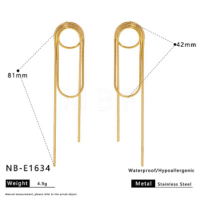 Oval 304 Stainless Steel Tassel Stud Earrings WG7CB8C-04-1