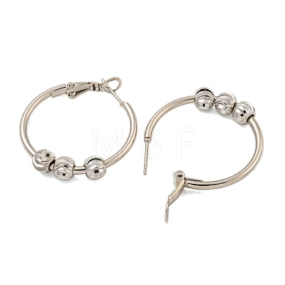 201 Stainless Steel Beaded Hoop Earrings with 304 Stainless Steel Pin for Women EJEW-F280-25P-1