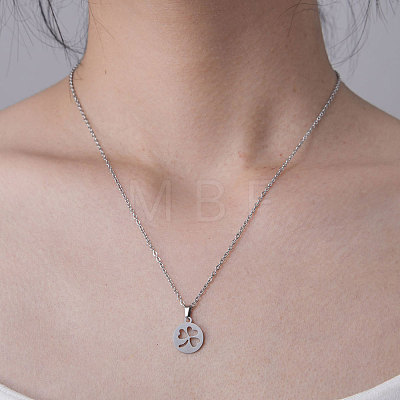 201 Stainless Steel Hollow Clover Pendant Necklace NJEW-OY001-20-1