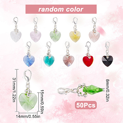 Heart Glass Pendants with Silver Color Plated Brass Lobster Claw Clasps HJEW-SC0001-26-1