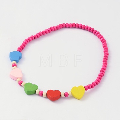 Lovely Heart Wood Beaded Kids Necklaces NJEW-JN01347-1