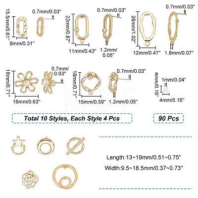   40Pcs 10 Style  Alloy Stud Earring Findings FIND-PH0008-36-1