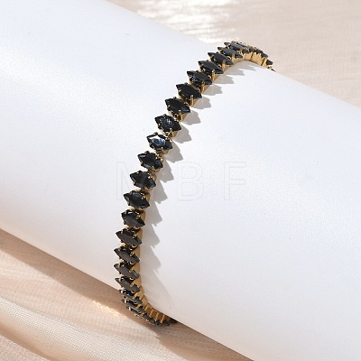 304 Stainless Steel Pave Horse Eye Jet Rhinestone Slider Bracelets for Women BJEW-G779-01G-1