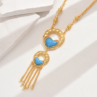 Fashionable Vintage Brass & Resin Imitation Gemstone Tassel Star Ring & Heart Pendant Necklaces for Women FQ7725-6-1