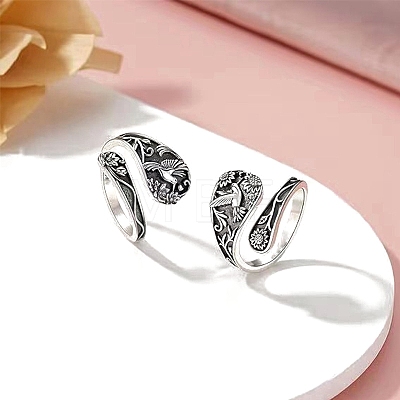 Hummingbird & Sunflower Zinc Alloy Cuff Rings for Women PW-WG8F0A6-01-1