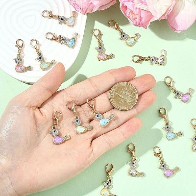 20Pcs Alloy K5 Glass Bird Pendant Decorations HJEW-YW00257-1
