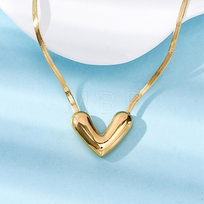 304 Stainless Steel Heart Pendant Snake Chain Necklaces NJEW-U026-08G-1