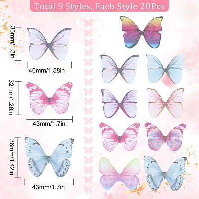 180Pcs 9 Style Two Tone Polyester Fabric Wings Crafts Decoration FIND-SC0004-17-1
