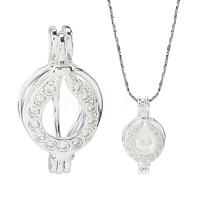 925 Sterling Silver Micro Pave Clear Cubic Zirconia Empty Bead Cage Pendants STER-WH0005-64-1