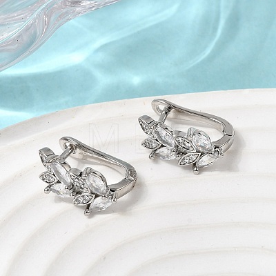 Leaf Brass Micro Pave Clear Cubic Zirconia Hoop Earrings EJEW-H180-29P-1