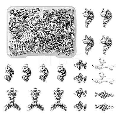 48Pcs 6 Styles Tibetan Style Alloy Pendant DIY-FS0005-72-1
