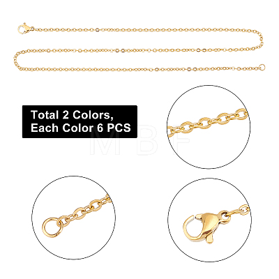Unicraftale 12Pcs 2 Colors 304 Stainless Steel Cable Chain Necklace STAS-UN0029-43-1