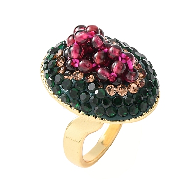 Brass & Polymer Clay Rhinestones & Natural Garnet Cuff Rings RJEW-G365-01G-1