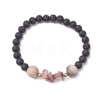 Natural Zebra Jasper with Natural Lava Rock Beaded Stretch Bracelets for Women BJEW-JB11130-04-1