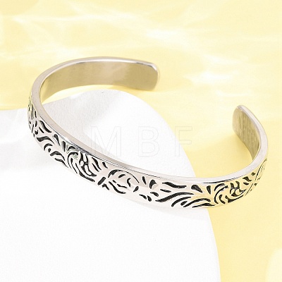Engraved 304 Stainless Steel Cuff Bangles BJEW-P386-02AS-1