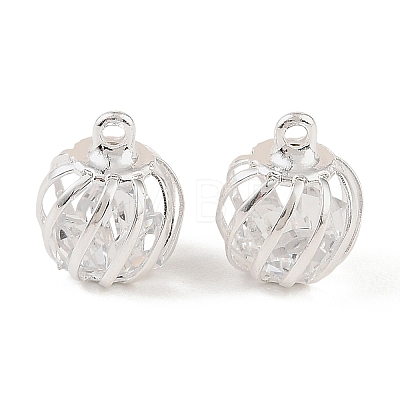 Iron Glass Bead Cage Pendants IFIN-N014-01S-1