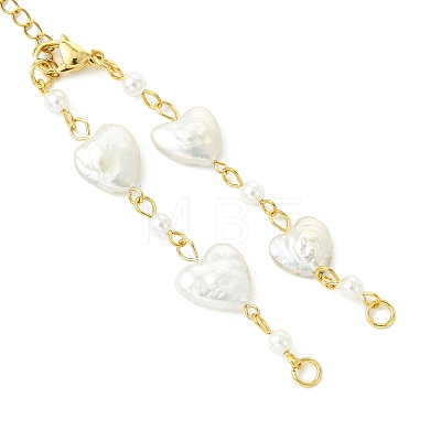 Natural Baroque Keshi Pearl Heart & Shell Pearl Link Bracelet Making AJEW-JB01645-1