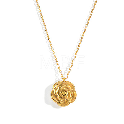 304 Stainless Steel Vintage 3D Rose Flower Pendant Necklaces for Women AM0132-1