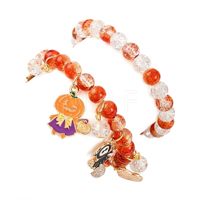 2Pcs Spray Painted Crackle Glass Round Beads Stretch Bracelets BJEW-JB12484-03-1