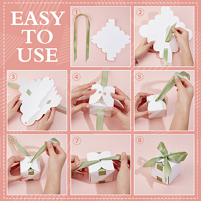 Square Paper Wedding Candy Storage Boxes with Ribbon AJEW-WH0609-744A-1