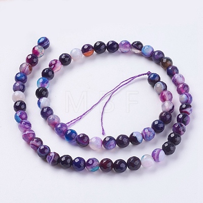 Faceted Round Dyed Natural Striped Agate/Banded Agate Beads Strands G-G581-6mm-M-1