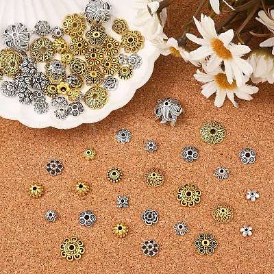 100Pcs 20 Styles Tibetan Style Alloy Bead Caps TIBE-YW0001-85-1