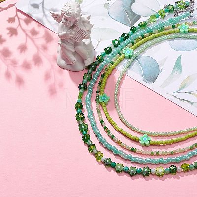 5Pcs 5 Style Polymer Clay Flower & Glass Seed Beaded Necklaces Set for Women NJEW-JN04011-1