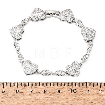 Heart & Horse Eye Brass Micro Pave Clear Cubic Zirconia Link Bracelets for Women BJEW-G740-03P-1