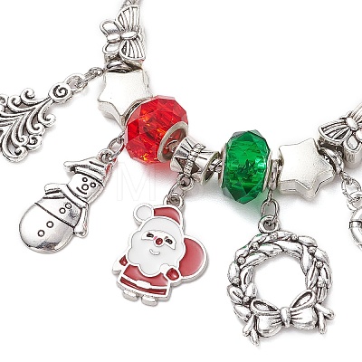 Christmas Theme Glass & Alloy European Beads Bracelets for Women BJEW-JB11198-02-1