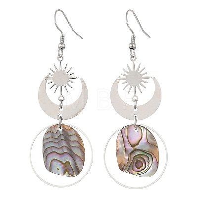 201 Stainless Steel & Natural Paua Shell Pendants Dangle Earrings EJEW-JE07456-02-1