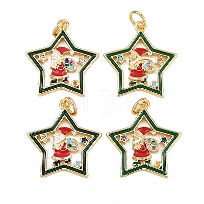 Christmas Themed Brass Micro Pave Cubic Zirconia Pendants X-ZIRC-L101-05G-1
