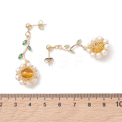 Flower 304 Stainless Steel Cubic Zirconia Dangle Stud Earrings EJEW-TA00800-01-1