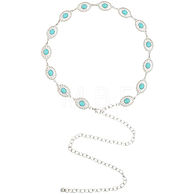 1Pc Alloy with Resin Imitation Turquoise Oval Link Chain Belts AJEW-CY0001-79B-1