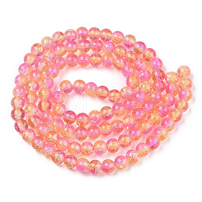 Two-Tone Crackle Baking Painted Transparent Glass Beads Strands CCG-T004-8mm-07-1