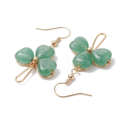 Natural Green Aventurine Pendant Clover Dangle Earrings EJEW-JE06074-01-1