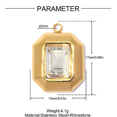 304 Stainless Steel with Crystal Rhinestone Pendants RB-OY001-58G-1