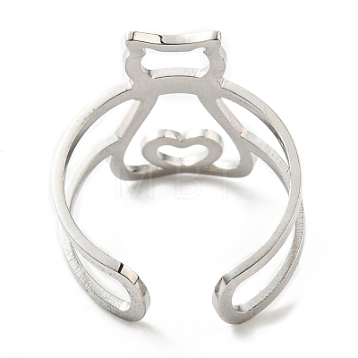 304 Stainless Steel Hollow Cat Open Cuff Ring RJEW-F149-02P-1