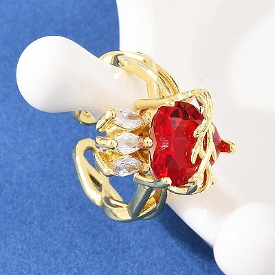 Brass Micro Pave Cubic Zirconia Cuff Rings for Women RJEW-A088-06G-1
