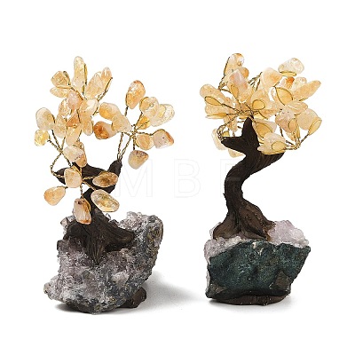 Natural Yellow Quartz Chips Tree Sculpture DJEW-K026-01B-1