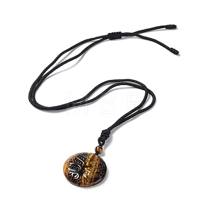 Natural Tiger Eye Tree of Life Pendant Necklace with Nylon Rope NJEW-H009-03-07-1