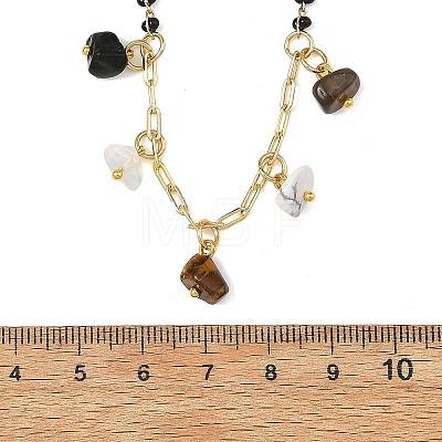 Gemstone Chip Tassel Brass Enamel Beaded Chain Necklaces NJEW-JN06693-1