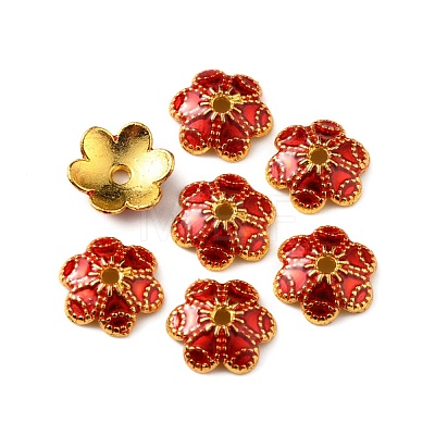 6-Petal Alloy Enamel Bead Caps ENAM-WH0063-02B-1