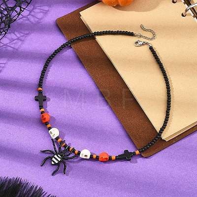 Halloween Alloy Enamel Spider Pendant Necklaces NJEW-TA00278-1