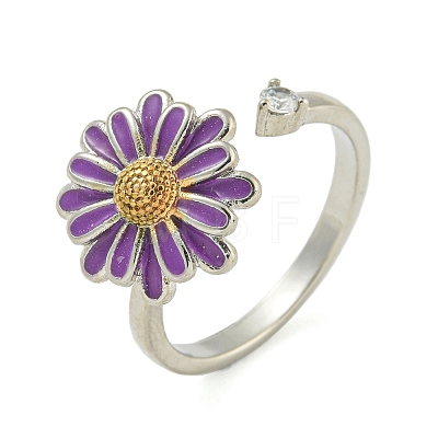 Daisy Enamel Rotatable Cuff Rings for Women RJEW-M016-05P-1