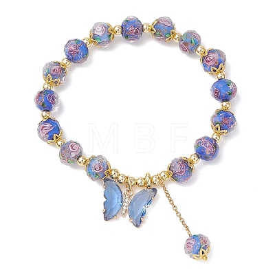 Handmade Gold Sand Lampwork Beaded Charm Bracelets BJEW-JB13010-02-1