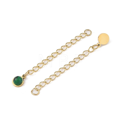 Ion Plating(IP) 316 Surgical Stainless Steel Curb Chain Extender with Malachite Round Charm STAS-A097-01G-10-1