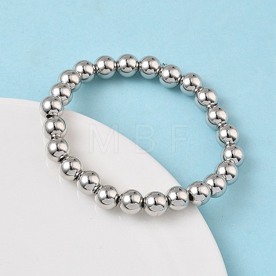 Brass Round Beaded Stretch Bracelets for Men Women BJEW-B148-05E-P-1